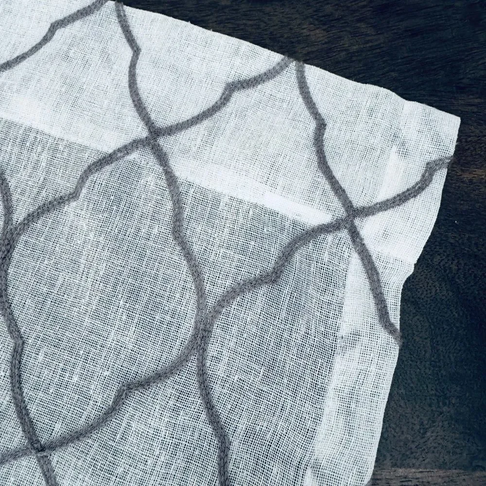 Sheer White Gray Pattern 36” Kitchen Dining Curtains Set